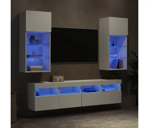 5-Daļīgs Tv Skapīšu Komplekts Ar Led, Balts, Inženierijas Koks Vidaxl