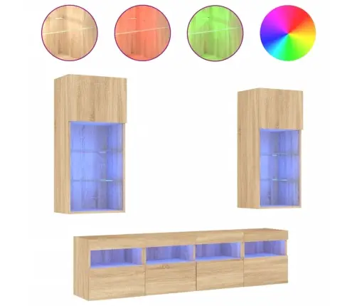 5-Daļīgs Tv Skapīšu Komplekts Ar Led, Ozola, Inženierijas Koks Vidaxl