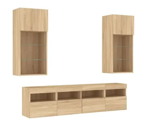 5-Daļīgs Tv Skapīšu Komplekts Ar Led, Ozola, Inženierijas Koks Vidaxl