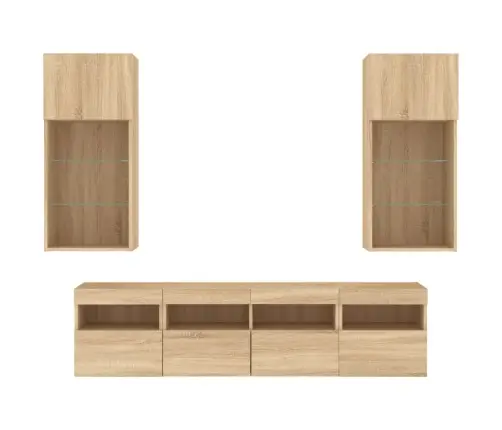 5-Daļīgs Tv Skapīšu Komplekts Ar Led, Ozola, Inženierijas Koks Vidaxl