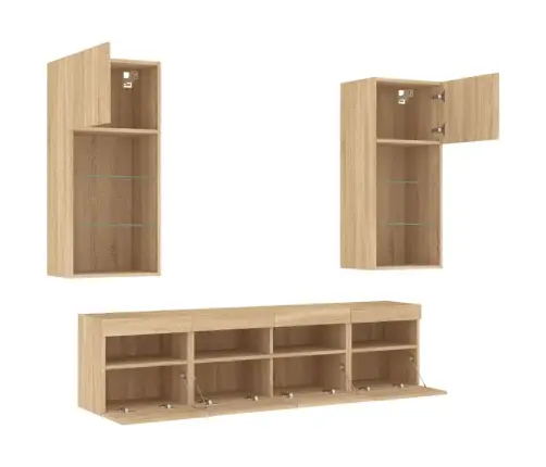 5-Daļīgs Tv Skapīšu Komplekts Ar Led, Ozola, Inženierijas Koks Vidaxl