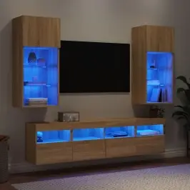 5-Daļīgs Tv Skapīšu Komplekts Ar Led, Ozola, Inženierijas Koks Vidaxl