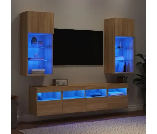 5-Daļīgs Tv Skapīšu Komplekts Ar Led, Ozola, Inženierijas Koks Vidaxl