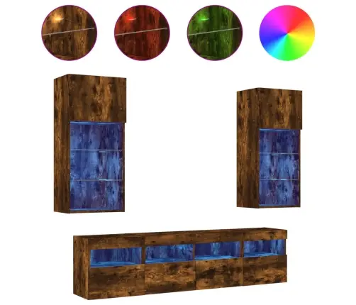 5-Daļīgs Tv Skapīšu Komplekts Ar Led, Ozola, Inženierijas Koks Vidaxl