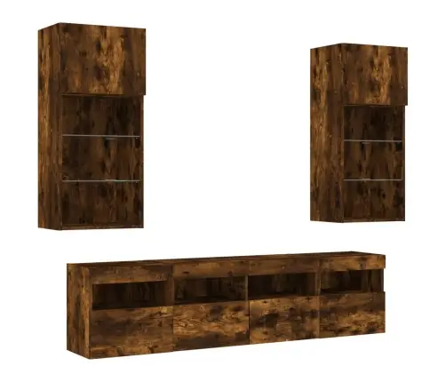 5-Daļīgs Tv Skapīšu Komplekts Ar Led, Ozola, Inženierijas Koks Vidaxl