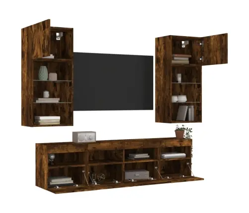 5-Daļīgs Tv Skapīšu Komplekts Ar Led, Ozola, Inženierijas Koks Vidaxl