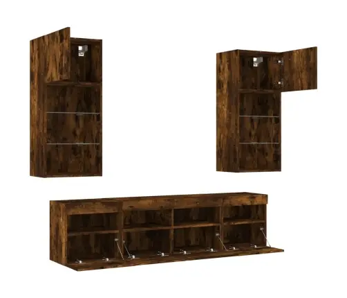 5-Daļīgs Tv Skapīšu Komplekts Ar Led, Ozola, Inženierijas Koks Vidaxl