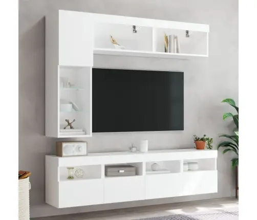 Tv Sienas Skapīši Ar Led, 7 Gab., Balti Vidaxl