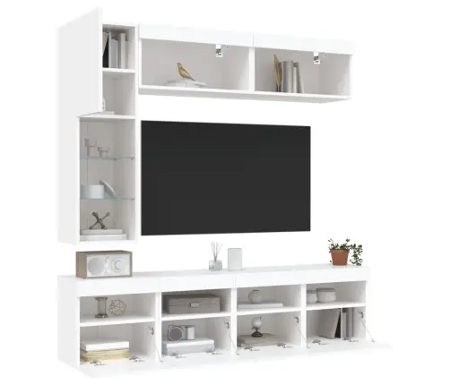 Tv Sienas Skapīši Ar Led, 7 Gab., Balti Vidaxl