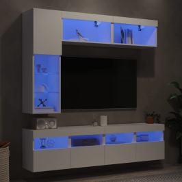 Tv Sienas Skapīši Ar Led, 7 Gab., Balti Vidaxl