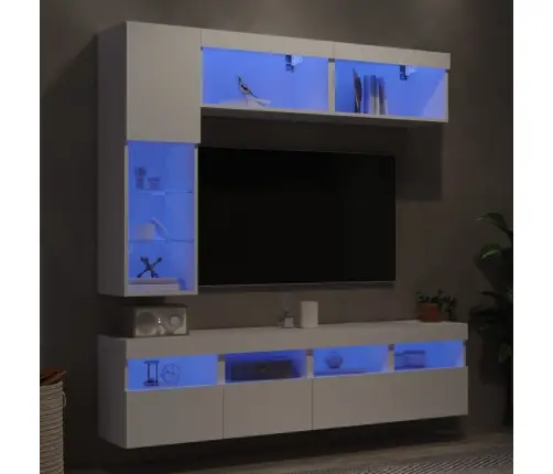 Tv Sienas Skapīši Ar Led, 7 Gab., Balti Vidaxl