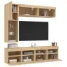 Sieninės Tv Spintelės Su Led Lemputėmis, 7Vnt., Ąžuolo Spalvos Sieninės Tv Spintelės Su Led Lemputėmis, 7Vnt., Ąžuolo Spalvos