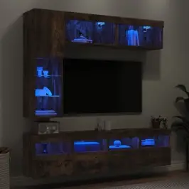 Tv Sienas Skapīši Ar Led, 7 Gab., Ozolkoka Krāsa Vidaxl