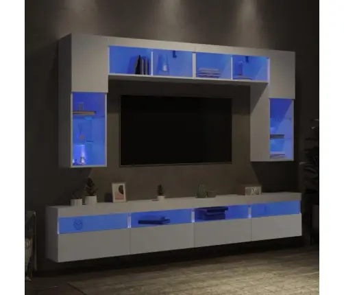 Tv Sienas Skapīši Ar Led, 8 Gab., Balti Vidaxl