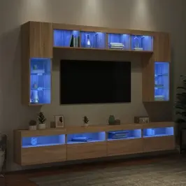 Sieninės Tv Spintelės Su Led Lemputėmis, 8Vnt., Ąžuolo Spalvos
