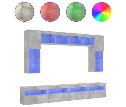 Tv Sienas Skapīši Ar Led, 8 Gab., Betona Pelēki Vidaxl