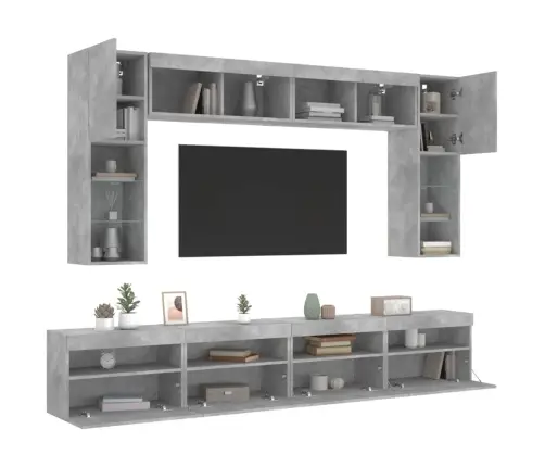 Tv Sienas Skapīši Ar Led, 8 Gab., Betona Pelēki Vidaxl
