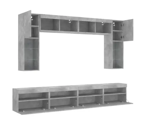 Tv Sienas Skapīši Ar Led, 8 Gab., Betona Pelēki Vidaxl