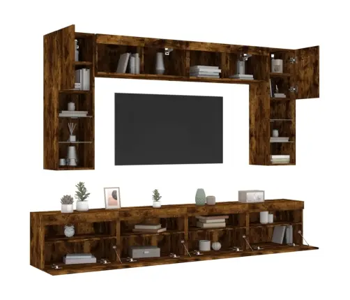 8-Osaline Teleri Seinakappide Komplekt Led-Tuledega, Suitsutamm