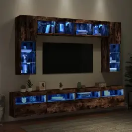 Tv Sienas Skapīši Ar Led, 8 Gab., Ozolkoka Krāsa Vidaxl