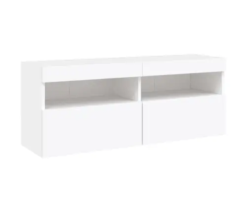 Sieninės Tv Spintelės Su Led Lemputėmis, 7Vnt., Baltos Spalvos