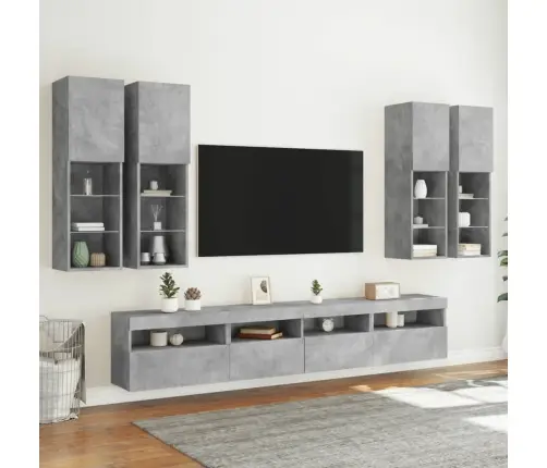 Sieninės Tv Spintelės Su Led Lemputėmis, 7Vnt., Betono Pilkos