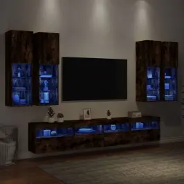 Tv Sienas Skapīši Ar Led, 7 Gab., Ozolkoka Krāsa Vidaxl