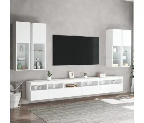 7-Osaline Teleri Seinakappide Komplekt Led-Tuledega, Valge