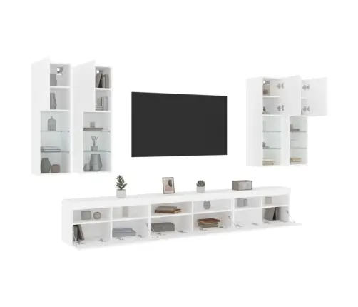 7-Osaline Teleri Seinakappide Komplekt Led-Tuledega, Valge
