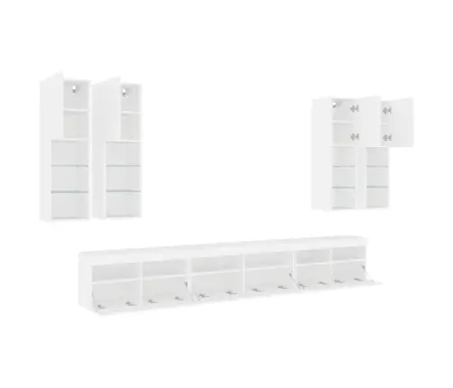 7-Osaline Teleri Seinakappide Komplekt Led-Tuledega, Valge