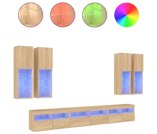 Tv Sienas Skapīši Ar Led, 7 Gab., Koka Krāsa Vidaxl