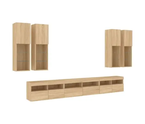 Tv Sienas Skapīši Ar Led, 7 Gab., Koka Krāsa Vidaxl