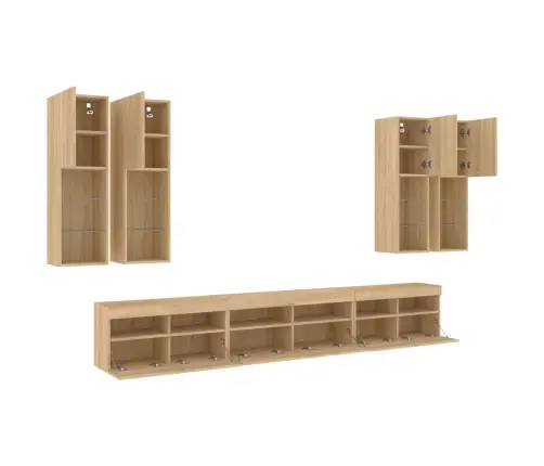 Tv Sienas Skapīši Ar Led, 7 Gab., Koka Krāsa Vidaxl