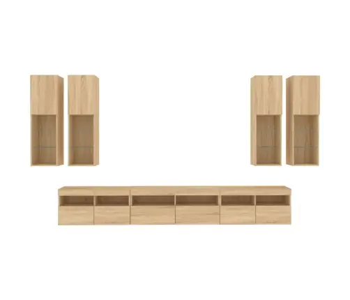 Tv Sienas Skapīši Ar Led, 7 Gab., Koka Krāsa Vidaxl