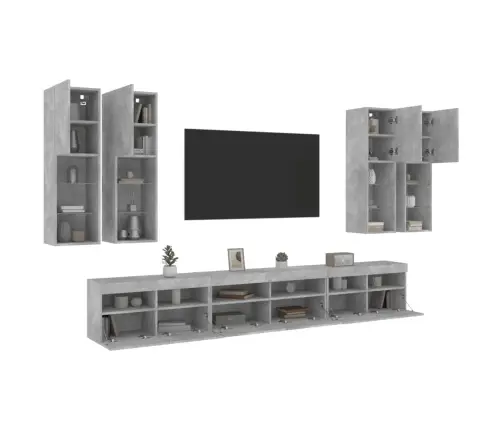 7-Osaline Teleri Seinakappide Komplekt Led-Tuledega, Betoonhall