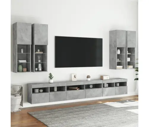 7-Osaline Teleri Seinakappide Komplekt Led-Tuledega, Betoonhall