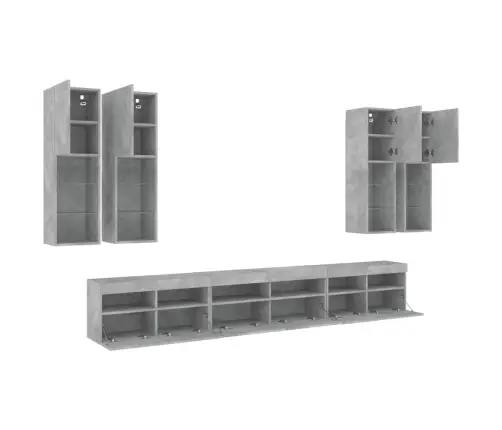 7-Osaline Teleri Seinakappide Komplekt Led-Tuledega, Betoonhall