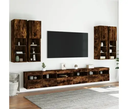 7-Osaline Teleri Seinakappide Komplekt Led-Tuledega, Suitsutamm