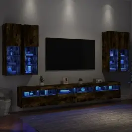 7-Osaline Teleri Seinakappide Komplekt Led-Tuledega, Suitsutamm