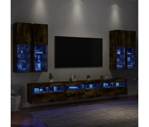 7-Osaline Teleri Seinakappide Komplekt Led-Tuledega, Suitsutamm