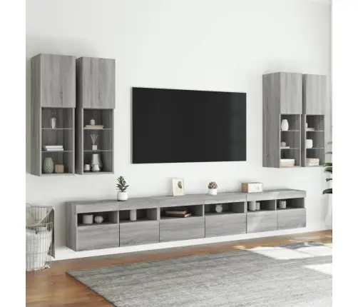 Tv Sienas Skapīši Ar Led, 7 Gab., Pelēka Ozola Vidaxl