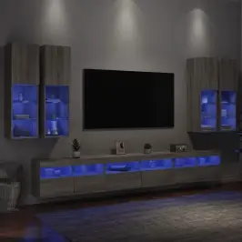Tv Sienas Skapīši Ar Led, 7 Gab., Pelēka Ozola Vidaxl