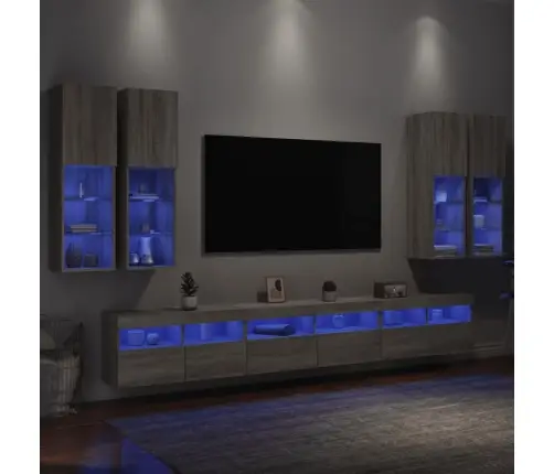 Tv Sienas Skapīši Ar Led, 7 Gab., Pelēka Ozola Vidaxl