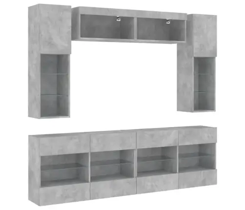 6-Osaline Teleri Seinakappide Komplekt Led-Tuledega, Betoonhall