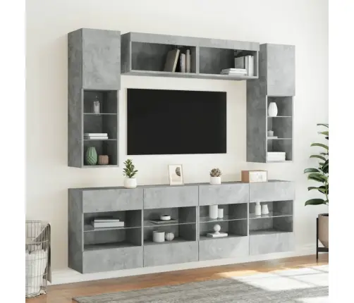 6-Osaline Teleri Seinakappide Komplekt Led-Tuledega, Betoonhall