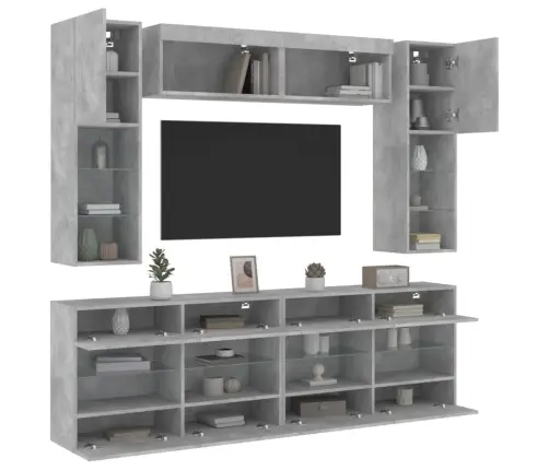 6-Osaline Teleri Seinakappide Komplekt Led-Tuledega, Betoonhall