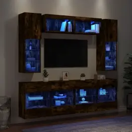 Tv Sienas Skapīši Ar Led, 6 Gab., Ozolkoka Krāsa Vidaxl