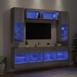 Sieninės Tv Spintelės Su Led Lemputėmis, 6Vnt., Pilkos Ąžuolo
