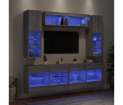 6-Osaline Teleri Seinakappide Komplekt Led-Idega, Hall Sonoma