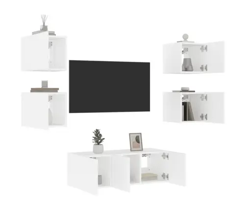 6-Daļīgs Tv Skapīšu Komplekts Ar Led, Balts, Inženierijas Koks Vidaxl 6-Daļīgs Tv Skapīšu Komplekts Ar Led, Balts, Inženierijas Koks Vidaxl